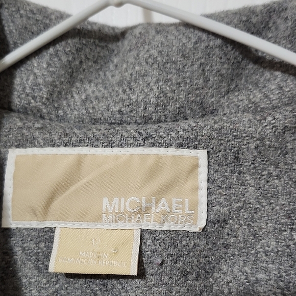 MICHAEL Michael Kors Gray Wool Trench Coat with Notched Lapels - Picture 2 of 8